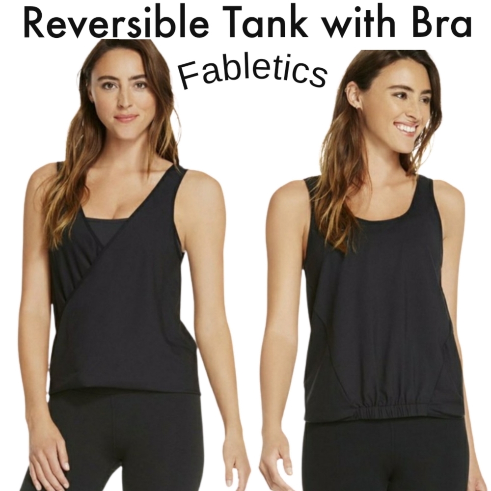 Fabletics 2 in 1 Lucia Blk Reversible Draped Tank-Top w/ Removable Sports Bra XS